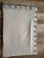 Tischdecke Beige mit Spitze, Baumwolle mit Leinenoptik