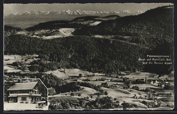 Cartoline postali: Ramiswil, Ortsansicht mit Berner Alpen,  – Usato da Berlin venduto da bartko-reher
