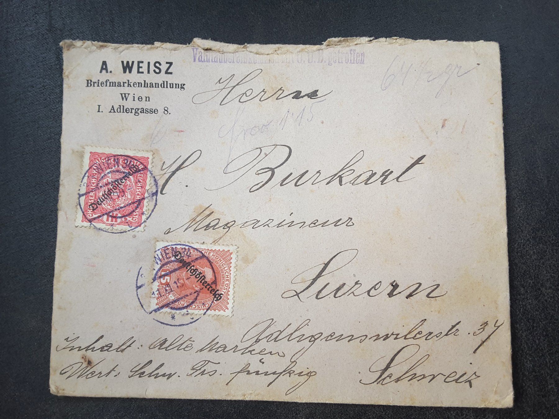 Tutti i francobolli: Siegelbrief Deutsch/Östereich 1919,Luzer – Usato da Reichenburg venduto da Pipo-67