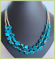 SALE HALSKETTE PERLENKETTE PERLMUTT PERLEN BLAU TÜRKIS