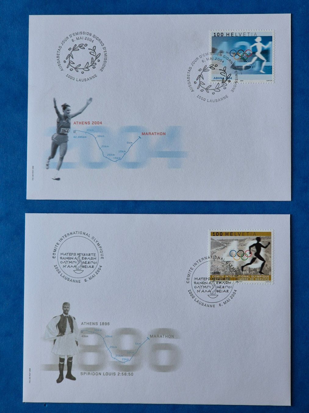 Tutti i francobolli: 2 Ersttagsbriefe  Int. Olympisches Komitee 6. Mai 2004 – Nuovo (secondo la descrizione) da Seewen SZ venduto da SuperpumaDisplayTeam