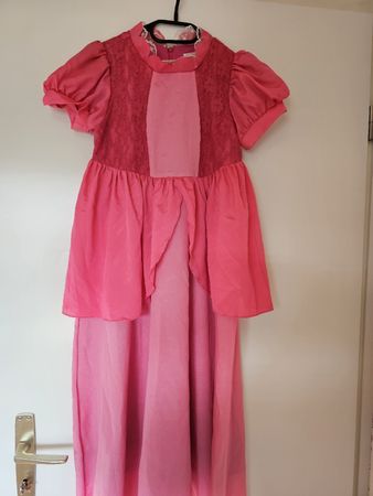 Kinderkleid Prinzessin Peach mit Krone und Handschuhe Gr.150