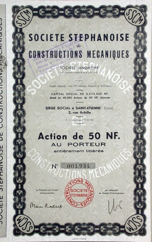 Documenti: Société Stephanoise de Constructions Mecaniques – Usato da Solothurn venduto da Sgasche