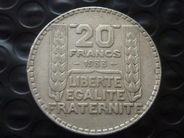 Silber 20 Francs 1933 Rebublique Francatse