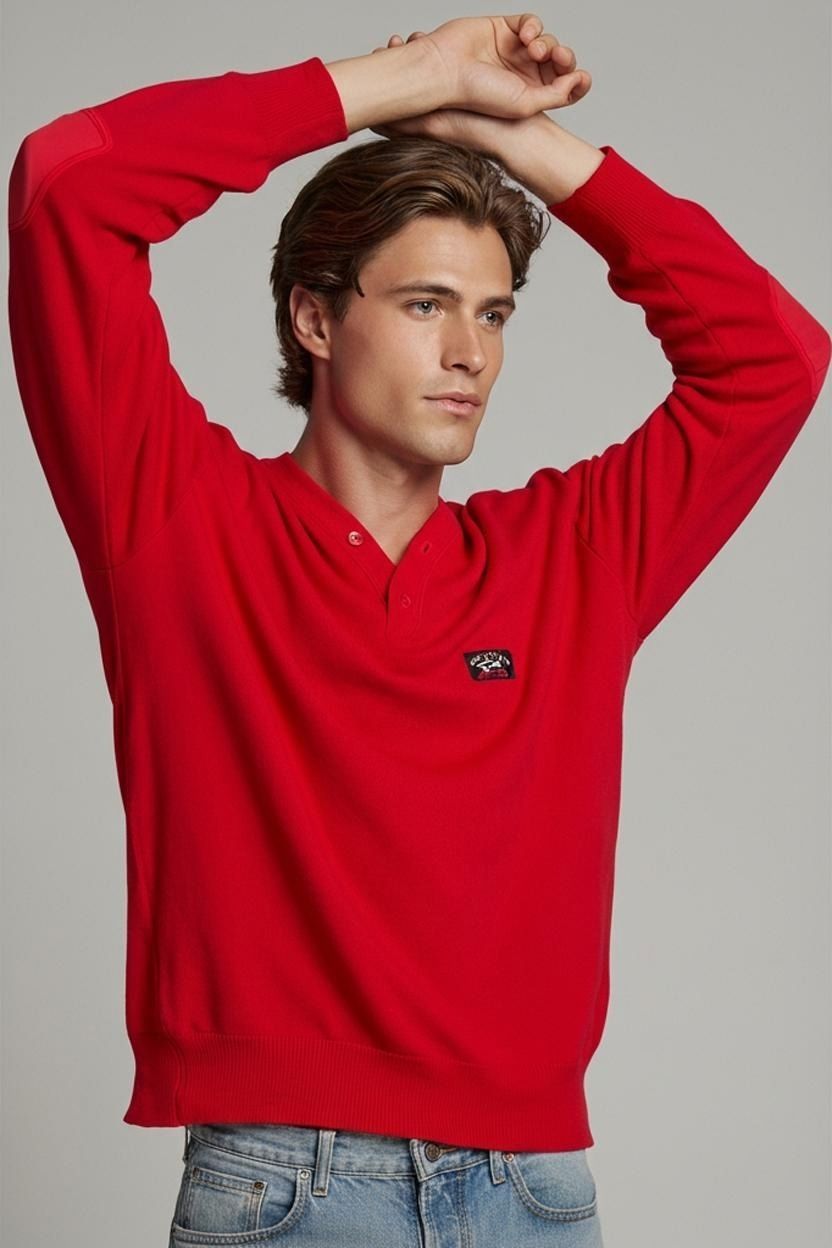 Paul & Shark T-Shirts: Paul & Shark Roter V-Ausschnitt Pullover - Hergestellt in – Gebraucht aus Zug von vinokilo