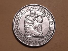 Schweiz Schützentaler Luzern 1939 5 Franken Silber