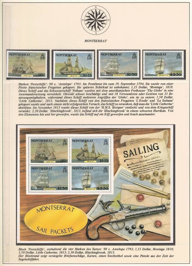Alle Briefmarken: Postschiffe - 4er Set + Block Postfrisch - Montserrat 1986 – Neu (gemäss Beschreibung) aus Walenstadt von Numis68