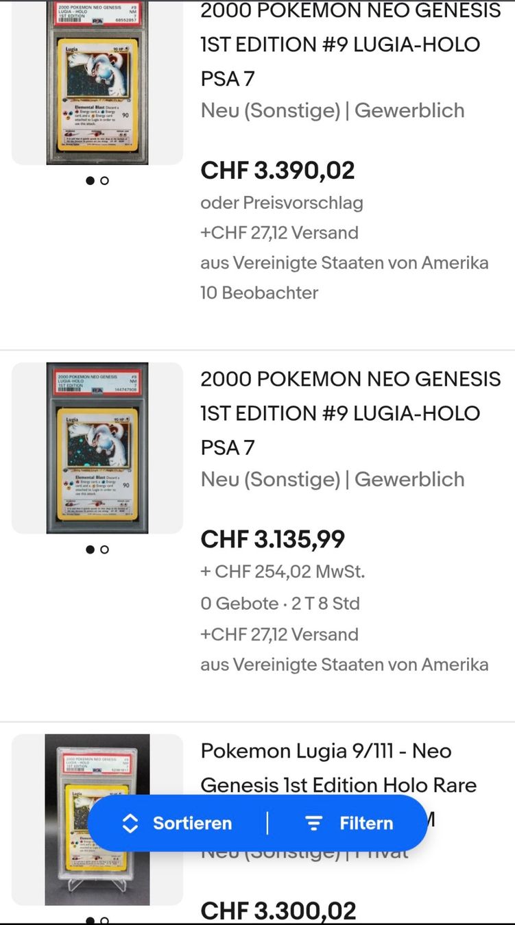 Spiele: Pokemon - Lugia PSA 7 Holo first Edition – Neu (gemäss Beschreibung) aus Urdorf von amarzehic 2
