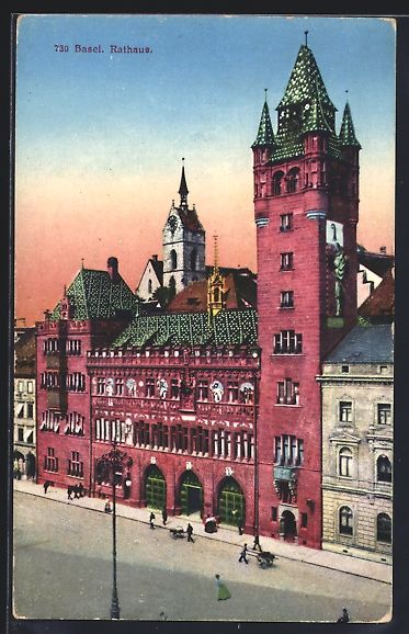 Ansichtskarten: AK Basel, Rathaus mit Strassenpartie – Gebraucht aus Berlin von bartko-reher