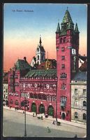 AK Basel, Rathaus mit Strassenpartie