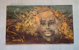 Huile sur toile jeune Bacchus signée Vérone.