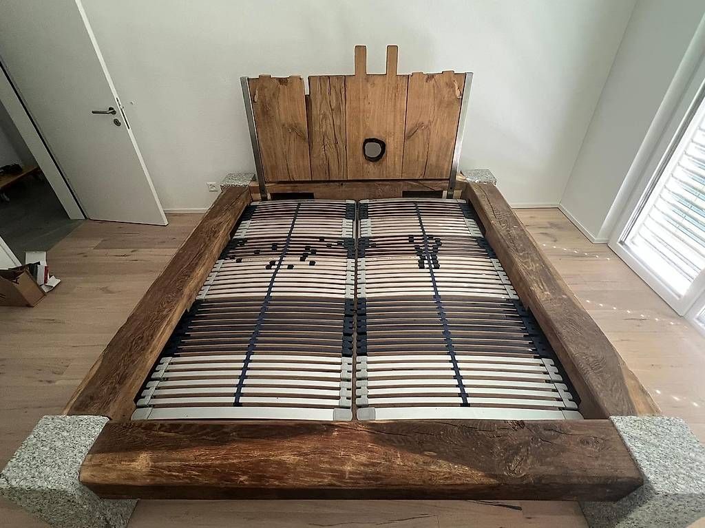 Lits: Eichen Balkenbett Doppelbett – D'occasion à Braunau par matt-h0