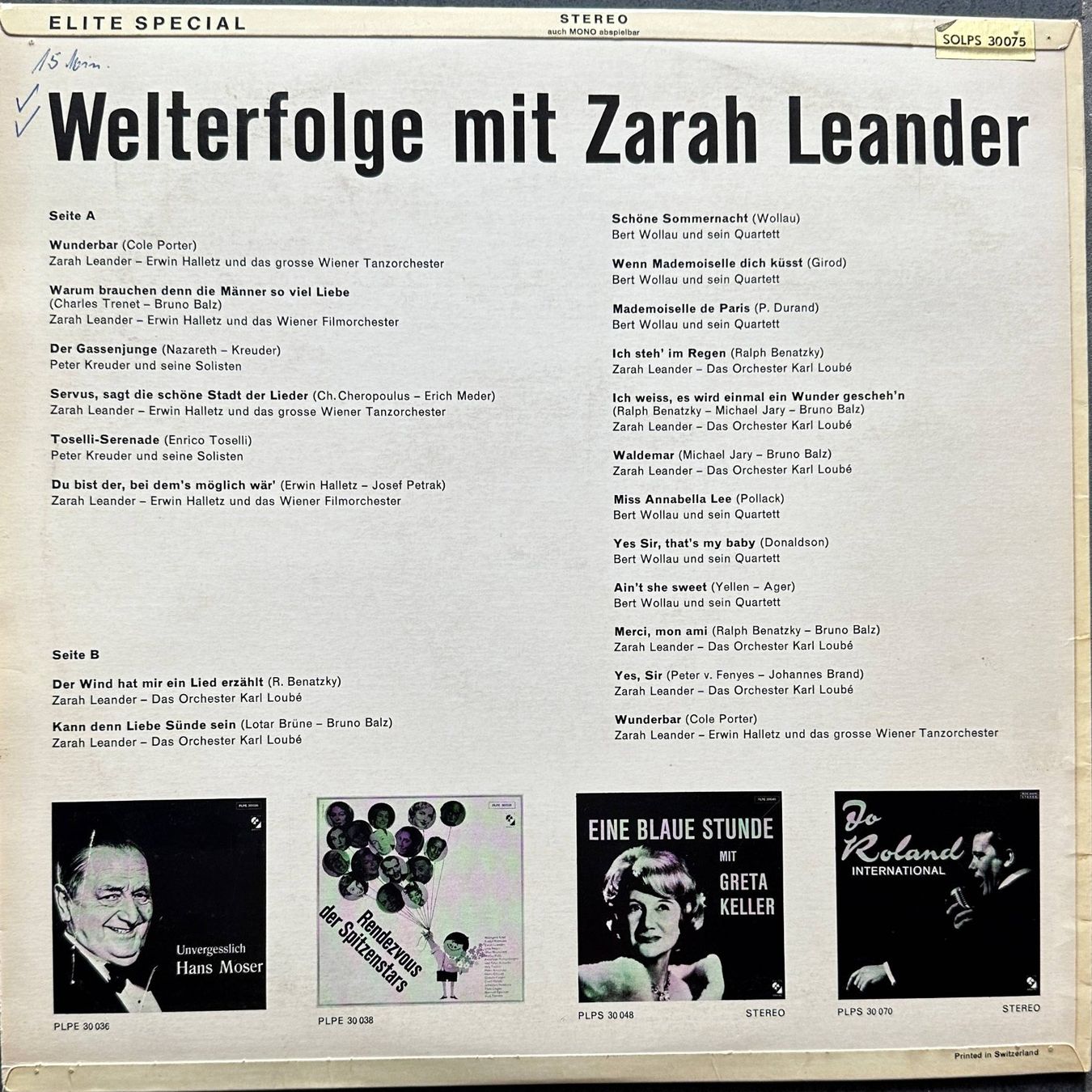 Dischi in vinile: Zarah Leander - Welterfolge mit – Usato da Feldbach venduto da CDF10 1