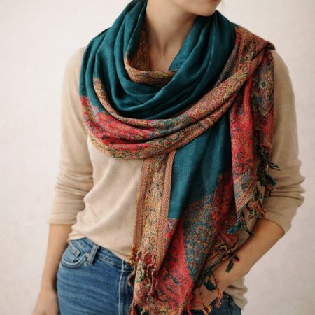 Schal 215x75 cm Viskose Pashmina Wendeschal Grün Bunt