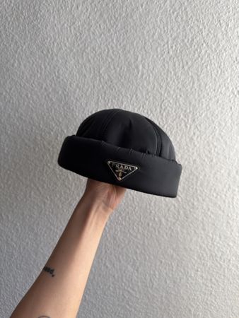 Schwarze Prada Nylon Mütze, unisex, neuwertig, Grösse M