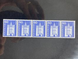 Schweiz 1960 Rollenmarke 50 Rp. weisses Papier 5er-Streifen