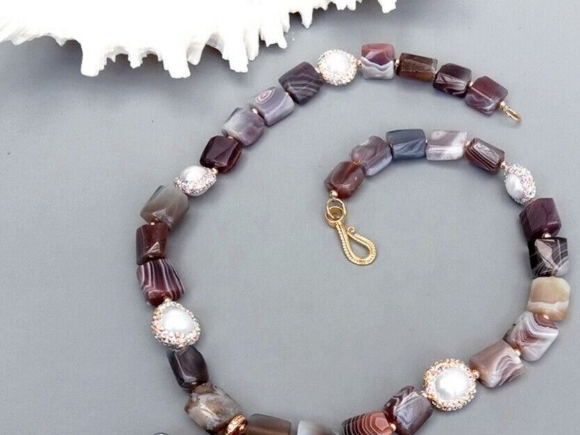 Catenine: SALE Botswana Achat Perlen Halskette Collier Agate Perle – Nuovo (secondo la descrizione) da Prilly venduto da ilyria73 4
