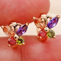 Gold Ohrringe Schmetterling farbige Steine Ohrringe neu