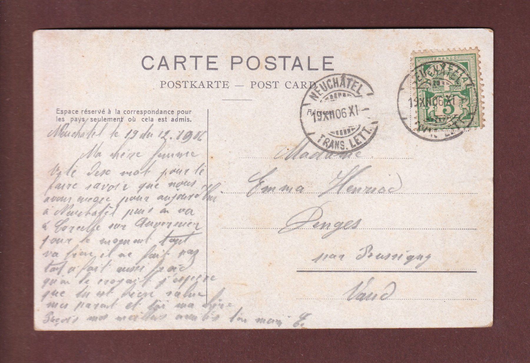 Cartoline postali: NEUCHÂTEL - Musée des Beaux-Arts - 1906 – Usato da Pully venduto da nicecards-shop 1