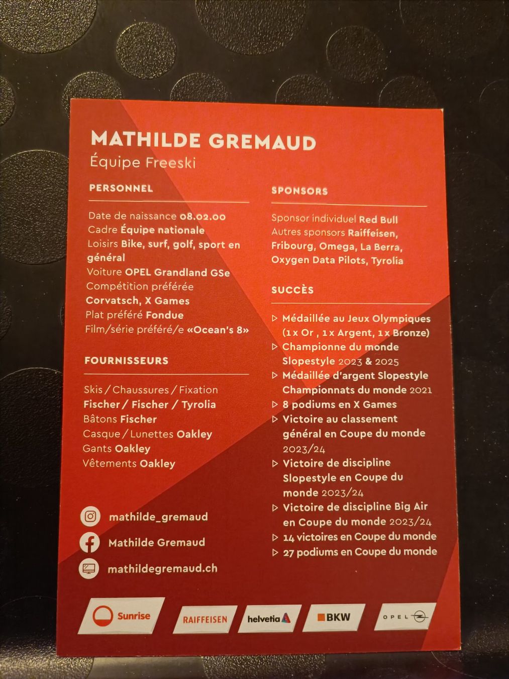 Autografi: Mathilde  Gremaud - Olympia Gold - Handsigniert – Usato da Menziken venduto da Artographs 1