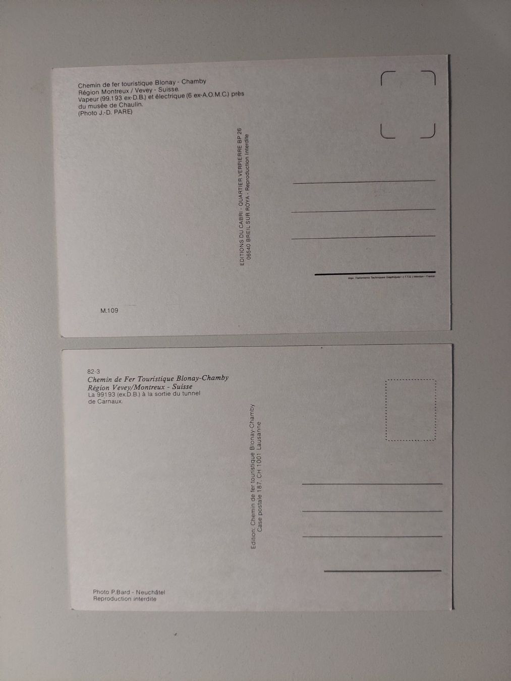 Ansichtskarten: 2 Ansichtskarten "Chemin de fer touristique Blonay-Chamby – Neu (gemäss Beschreibung) aus Wil SG von ram_c5j2 1