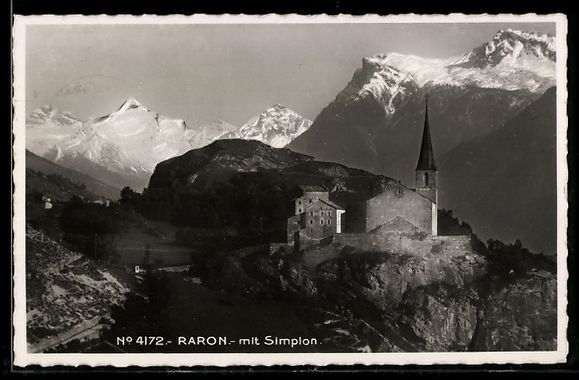 Cartes postales: AK Raron, Kirche mit Simplon – D'occasion à Berlin par bartko-reher