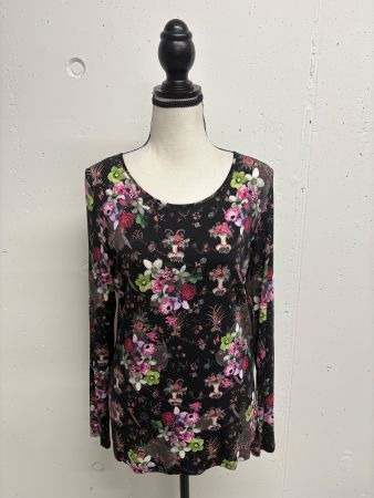 Marc Cain Langarmshirt mit Blumenmuster schwarz pink 42