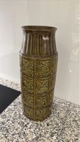 Vintage Keramik Vase, braun mit Pflanzenmuster, 28cm hoch