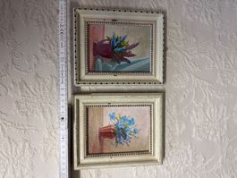 2 schöne handgemalte Blumenbilder shabby