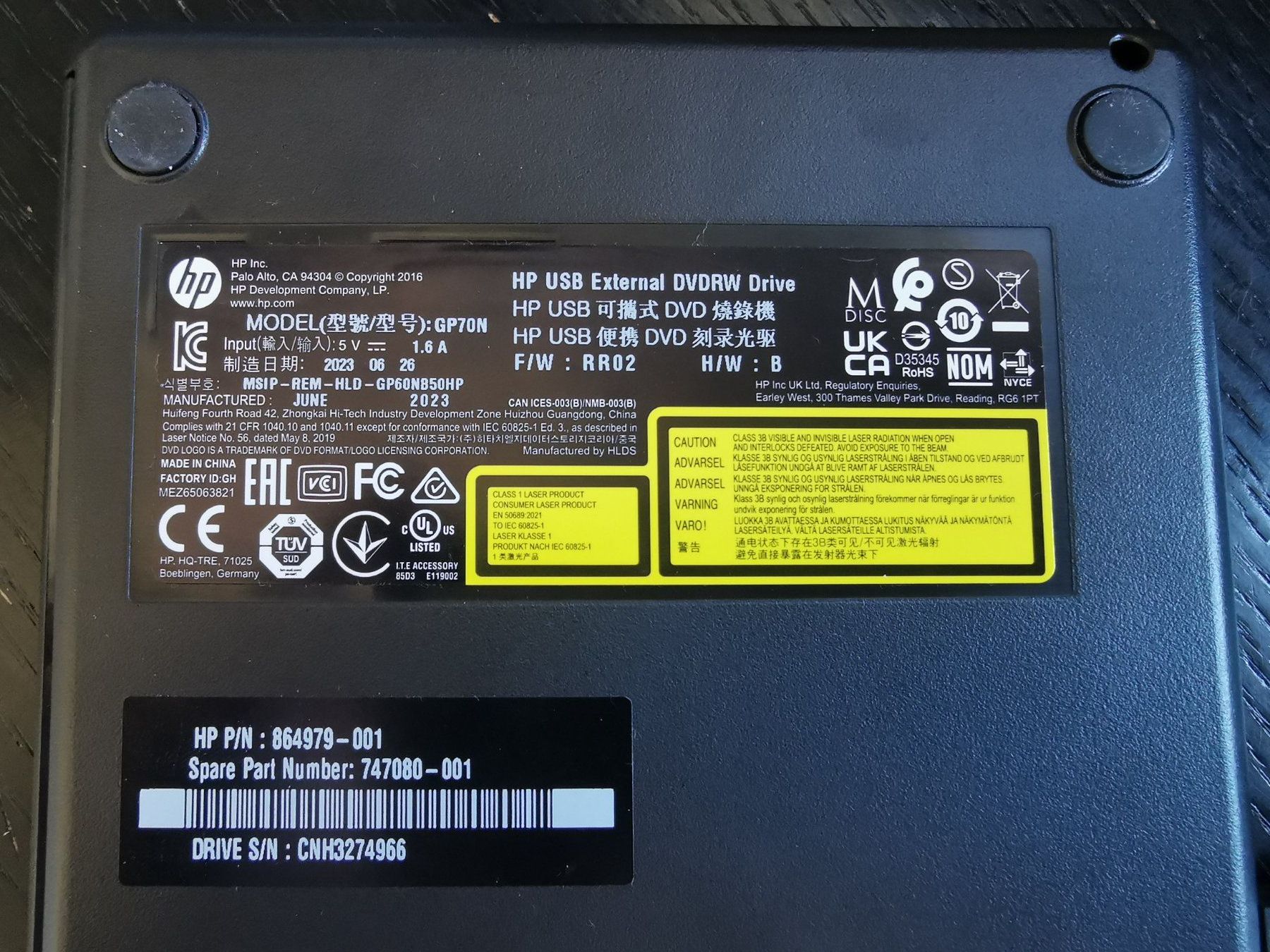 Hewlett Packard Sistemi audio & multimediali: HP USB External DVDRW Drive, Modell GP70N, schwarz – Usato da Zürich venduto da fil_t2br 2