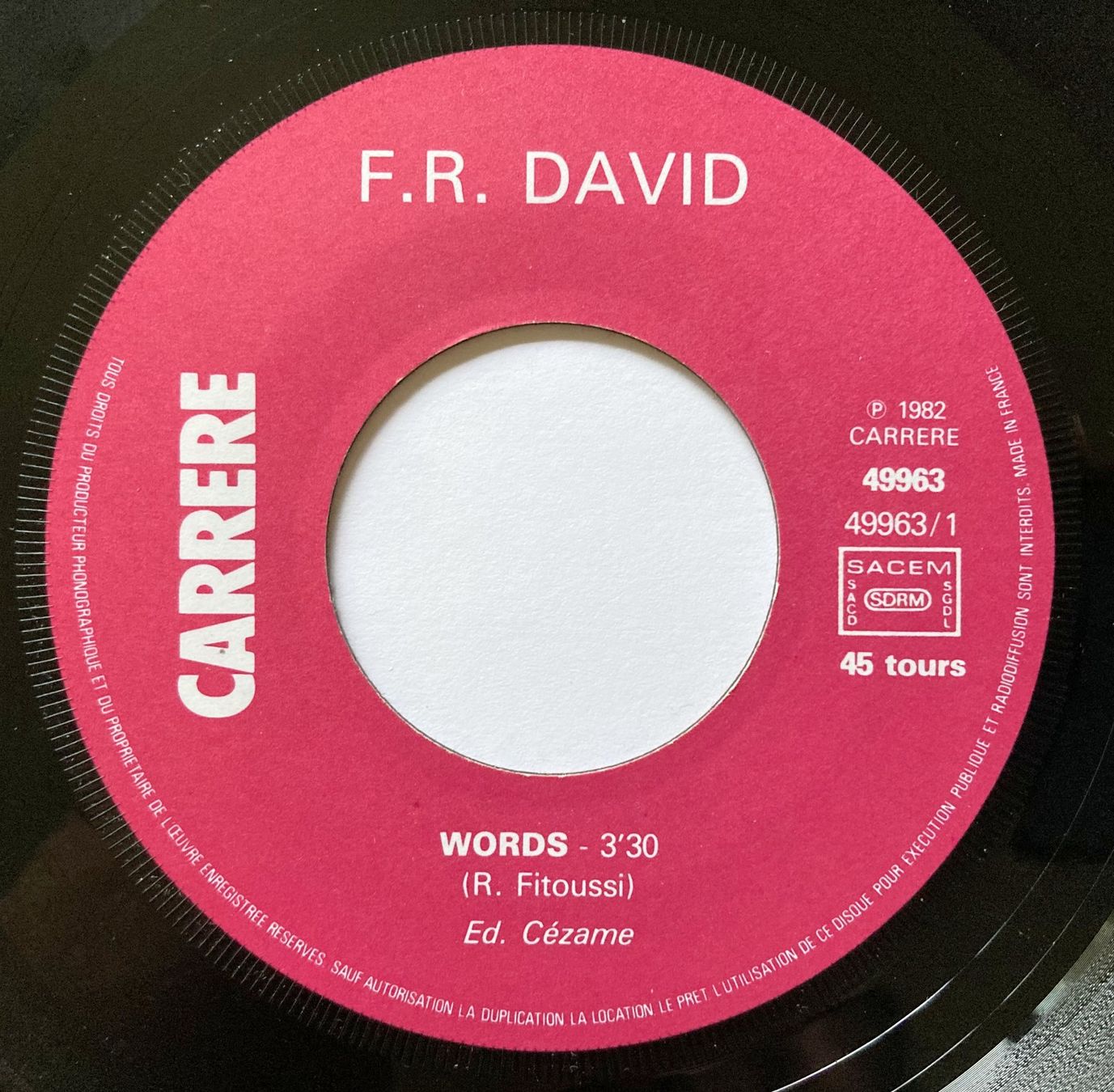 Dischi in vinile: F.R. DAVID - WORDS – Usato da Bottens venduto da hotter-than-hell 2