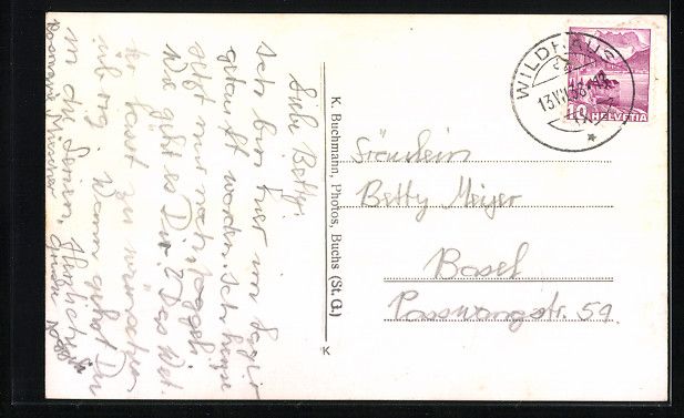 Cartoline postali: AK Wildhaus, Ortspartie mit Kirche, 1938 – Usato da Berlin venduto da bartko-reher 1