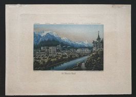 St. Moritz Bad altkolorierte Aquatinta von Dikenmann