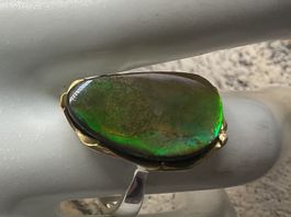 Hammer Ring, Sterlingsilber mit Ammolit, Gr. 55