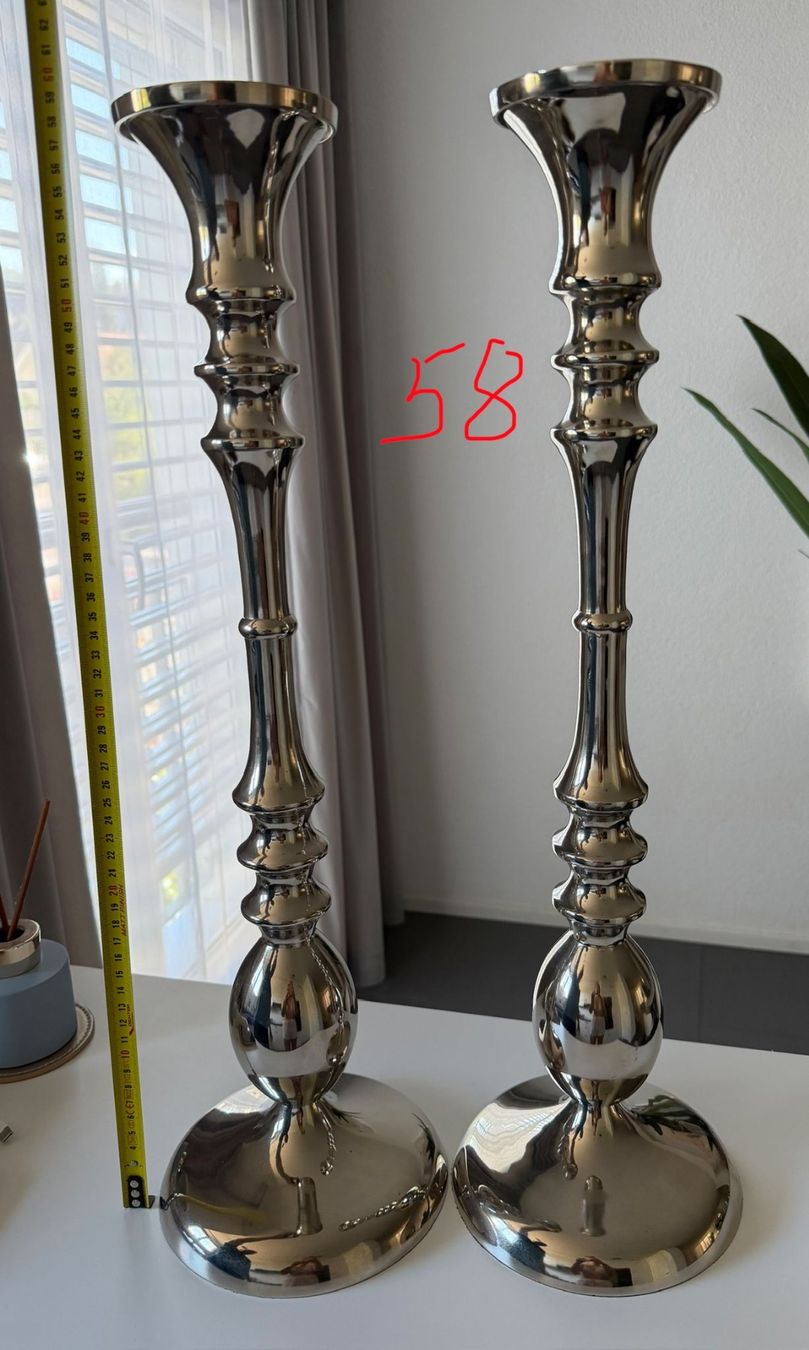 Portacandele: 2 grosse Kerzenständer silberfarben – 58 cm – Usato da Otelfingen venduto da kan_cs56