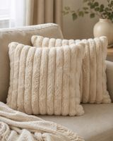 2x Westwing Kissenbezüge 43x43 cm – creme/beige, plüsch