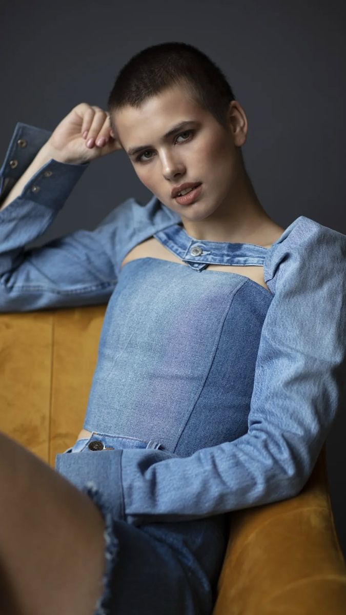 Tops: Denim Top With Statement Sleeves – Neu (gemäss Beschreibung) aus Goldau von Kseniya123 1