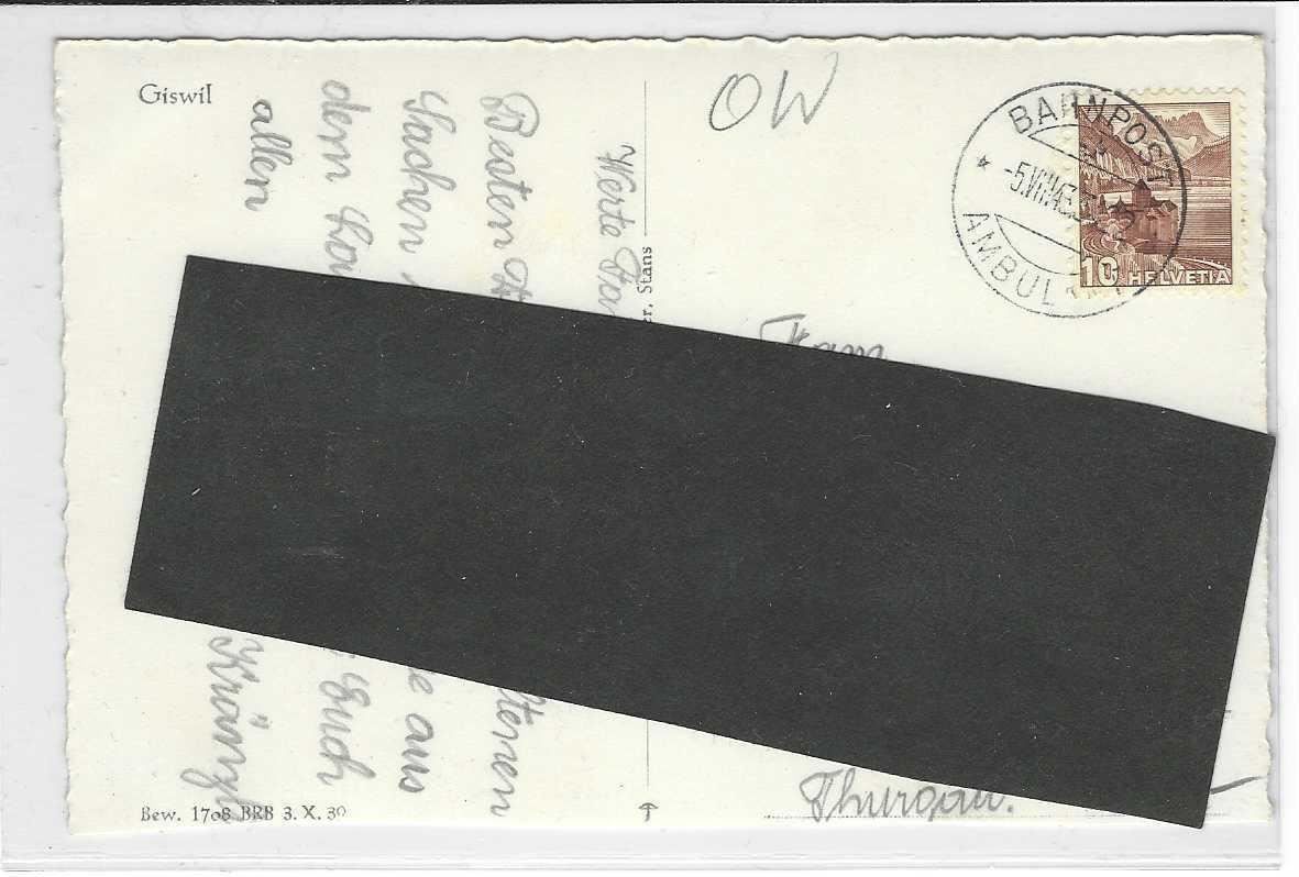 Cartoline postali: 5.8.43 Flugbild GISWIL mit Bahnpoststempel – Usato da Zürich venduto da Hagliweg 2