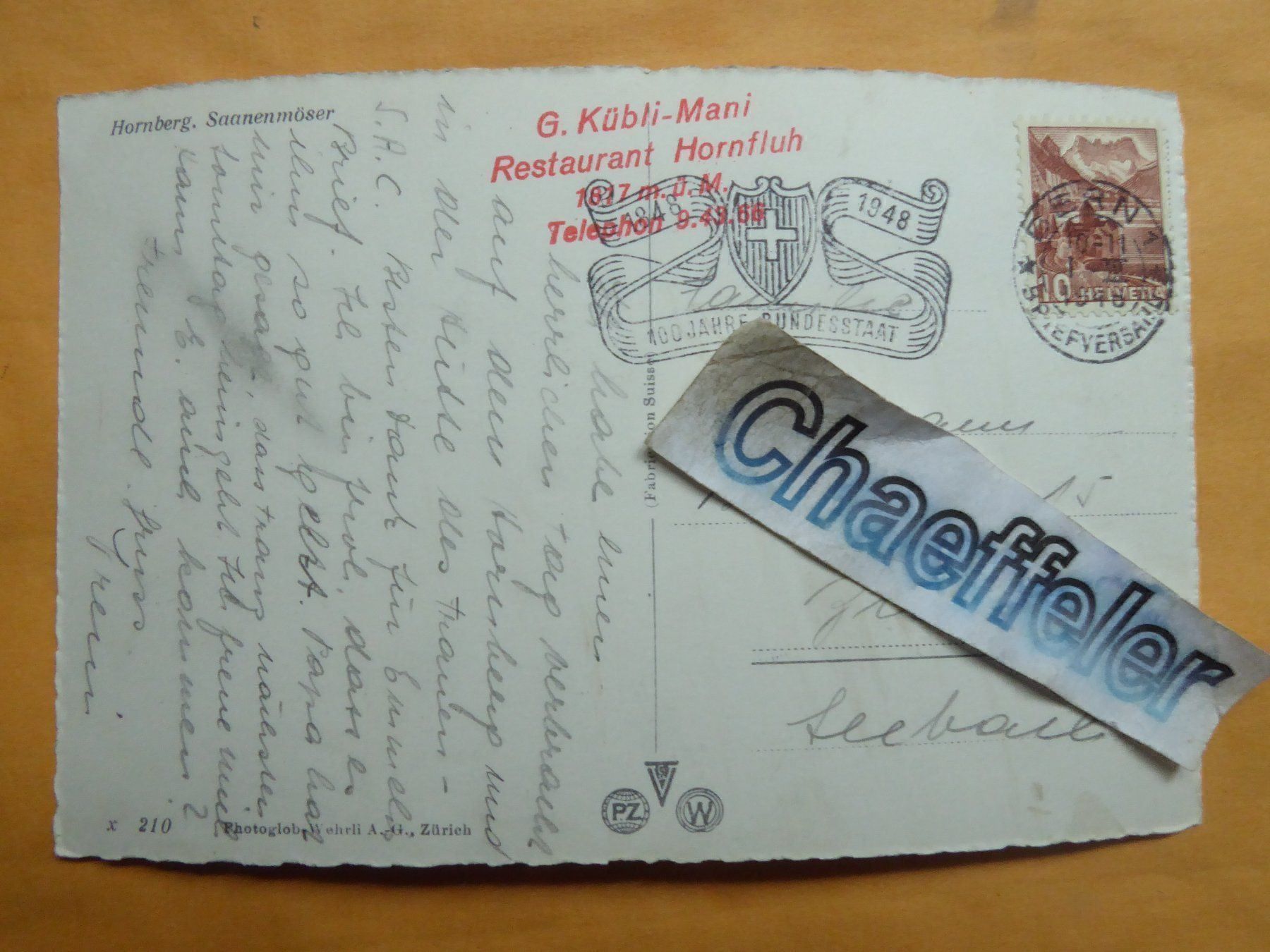 Cartoline postali: 1948 Horberg, Saanenmöser – Usato da Zürich venduto da Chaeffeler 1