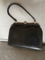 Sac à main ancien en peau de lézard noir vintage