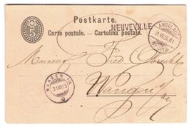 Postkarte mit Balkenstempel Neuveville 1885