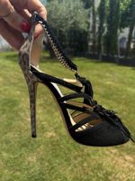 Jimmy Choo Sandalen Leo-Print Fransen Kordel Schwarz Gr. ...