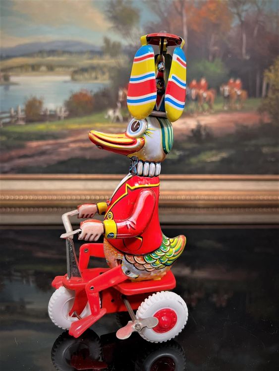 Aufziehbares Ente Auf Fahrrad Spielzeug - Retro Blechspielzeug Handgefertigt