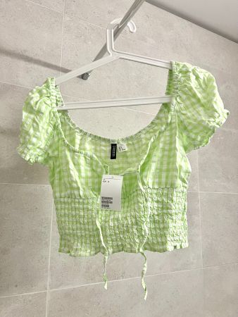 H&M Sommer Crop Top Grösse S, grün kariert, NEU