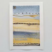Aquarell Original Abstrakt blau gelb - 14.5 x 20.5cm