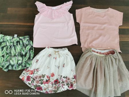Sommer Kleider Set Gr 140 5-teilig Rosa, gold, grün