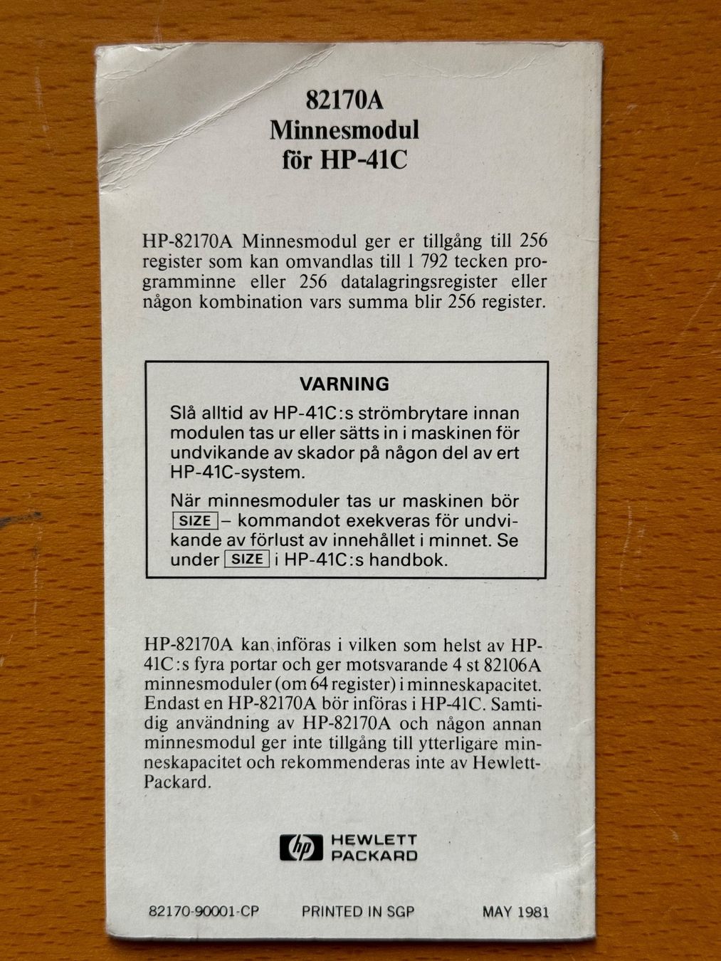 Hewlett Packard Taschenrechner: Module memory Quad pour HP-41 82170A – Gebraucht aus Bussigny von  3