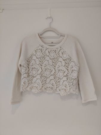 Weisser H&M Pullover mit Spitze - ideal für den Frühling!