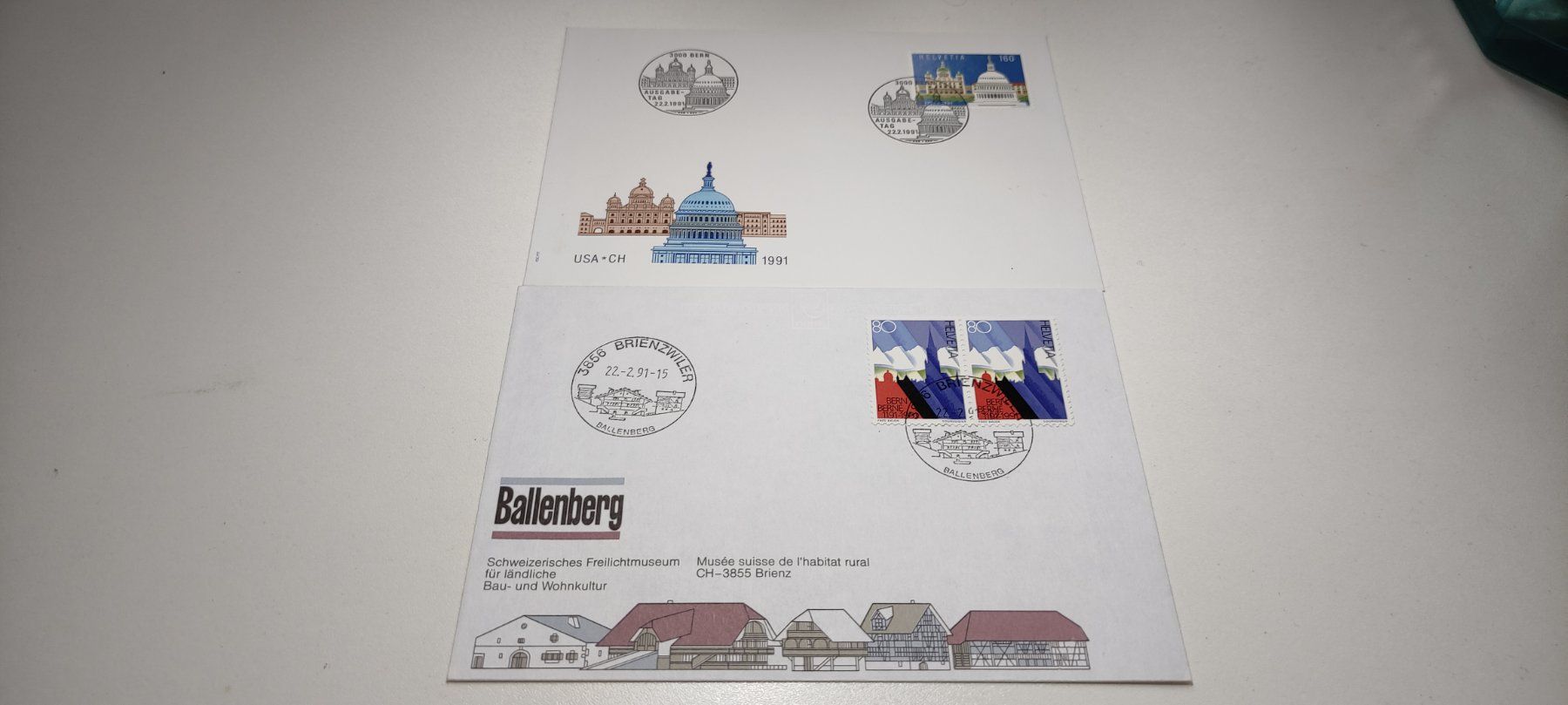 Tutti i francobolli: 2x Ersttagsbriefe Helvetia 1991 – Usato da Baar venduto da Maxlee75