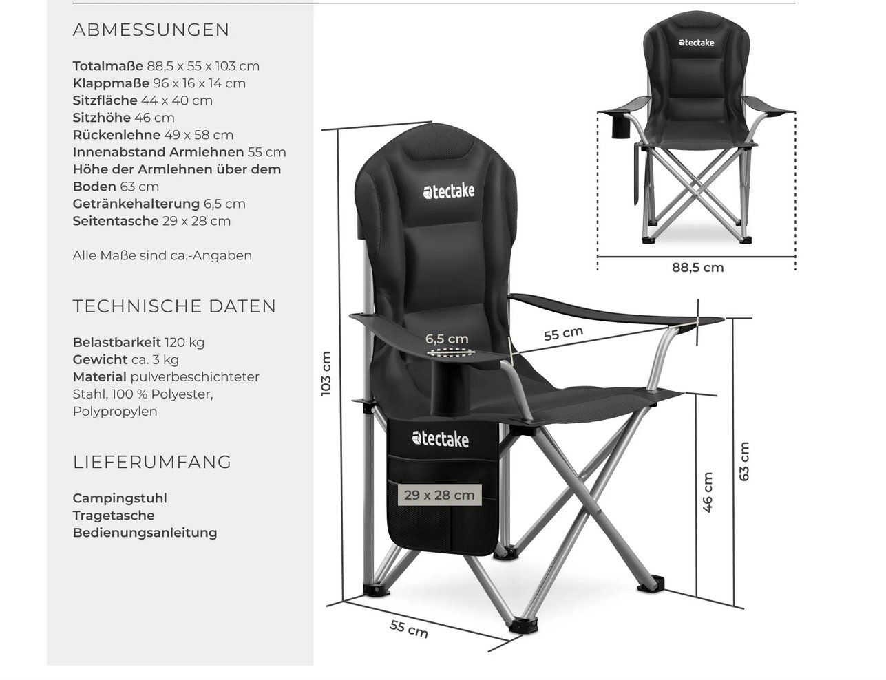 Stühle: Gepolsterter Campingstuhl MTX – Neu (gemäss Beschreibung) aus Steinhausen von Retourenprofis 2